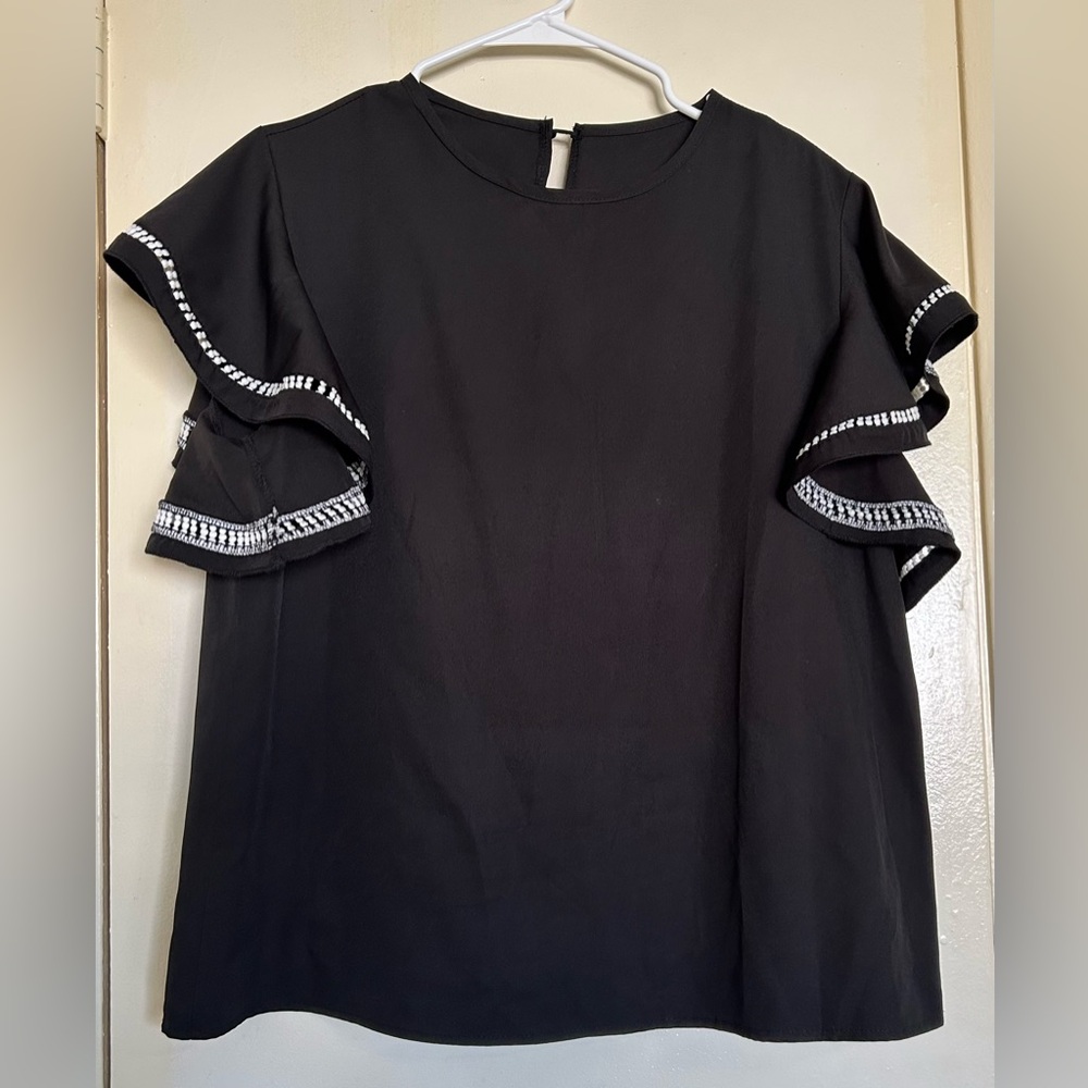 Black Ruffle Sleeve Top